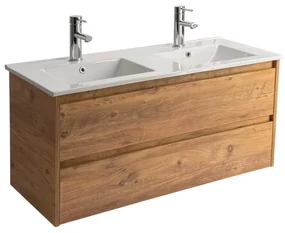 Sanicare Avenza badmeubel 120cm arrano oak met dubbele keramische wastafel wit