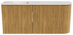 Mondiaz Joya DLux 90cm toiletmeubel ronding rechts oak met wastafel faye links zonder kraangat ostra