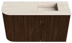 Mondiaz Joya DLux 70cm toiletmeubel ronding links walnut met wastafel faye rechts zonder kraangat meli