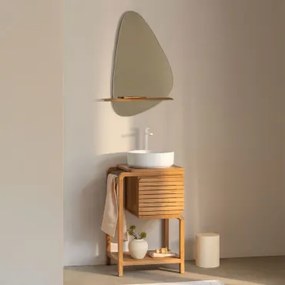 Bradley Teakhouten Badkamermeubelset Rond Keramiek Wit Ø40 Cm Lenka & Onregelmatig Met Houten Plank 55x85 Cm Kai & Wit ↑30 Cm - Sklum