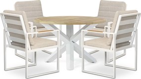 Tuinset Ronde Tuintafel 4 personen 120 cm Aluminium Wit Lifestyle Garden Furniture Alessio/Wellington