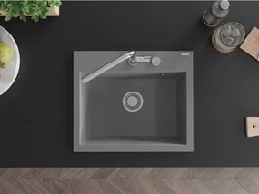 Mexen Oscar granitische spoelbak 1-kommer 580 x 490 mm, grijs, chroom sifon - 6519581000-71