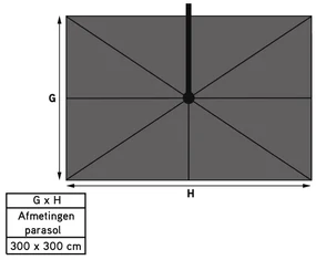 Hawaii zweefparasol Deluxe 300 x 300 cm. - Donkergrijs