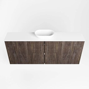 Mondiaz Fowy toiletmeubel 120cm dark brown met witte waskom midden zonder kraangat