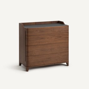 Bureau van notenhoutfineer en leer, Junius, ontwerp door Emmanuel Gallina