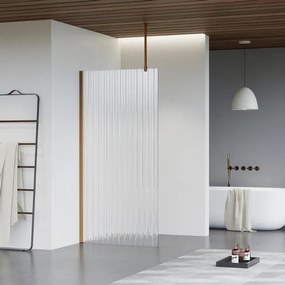 Fortifura Galeria inloopdouche - 120x200cm - ribbelglas - plafondarm - Geborsteld koper PVD (Koper) SW797953/SW876702/SW876705