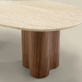 Salontafel Walnoot Met Travertin - 130 X 70cm.