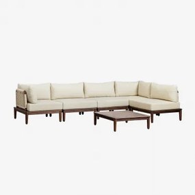 Tuinset Met Modulaire Hoekbank Van 5 Stuks En Salontafel In Acacia Giulia Beige – Crème - Sklum