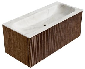 Mondiaz Kurve-dlux 100cm badmeubel walnut met 1 lade en wastafel big medium midden zonder kraangat ostra