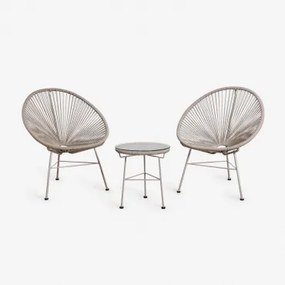 Loungeset Met 2 Fauteuils En Bijzettafel In Staal En Synthetisch Wicker New Acapulco Moka Bruin - Sklum