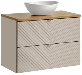 Comad Viva Cashmere badkamermeubel 80cm taupe met eiken toppaneel en glans witte waskom