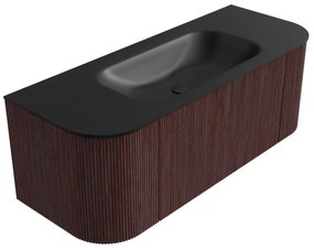 Mondiaz Kurve 120cm badmeubel ronding links/rechts ruby met 1 lade en 2 deuren en wastafel big small midden zonder kraangat urban