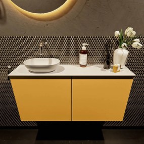 Mondiaz Fowy toiletmeubel 100cm ocher met witte waskom links zonder kraangat