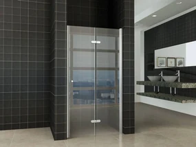 Saqu Essential Nisvouwdeur 100x202cm Links Aluminium-look/Helder glas (antikalk)