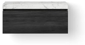 Looox Dekton Wastafelonderkast - vlak front - 1 lade - afvoer links en rechts - 100x45x46 cm - zwart DWDB1000BLBD