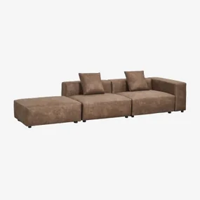 Bruna Modulaire Hoekbank Met Hoge Armleuning En Poef ↔︎345 Cm Bruin Koffie Suède - Sklum