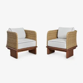 Set Van 2 Famara Tuinstoelen Van Rotan En Acaciahout Acacia Bruin - Sklum