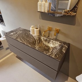 Mondiaz Vica DLux badmeubel 130cm smoke 2 lades met wastafel lava rechts zonder kraangat