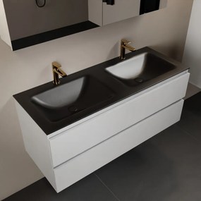 Mondiaz Aivy badmeubel 120cm talc met wastafel solid surface urban dubbel 2 kraangaten en spiegelkast