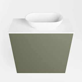 Mondiaz Fowy toiletmeubel 50cm army met witte waskom rechts en kraangat