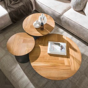 3-set Ronde Salontafels Teak En Metaal