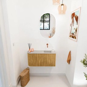 Mondiaz Joya DLux 80cm toiletmeubel ronding links oak met wastafel faye rechts zonder kraangat glace