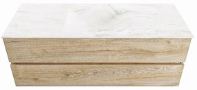 Mondiaz Vica DLux badmeubel 130cm washed oak 2 lades met wastafel ostra midden 1 kraangat