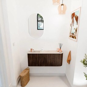 Mondiaz Joya DLux 100cm toiletmeubel ronding rechts walnut met wastafel faye links 1 kraangat frappe