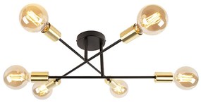 Industriële plafondlamp zwart met goud 6-lichts- Sydney Bondi Industriele / Industrie / Industrial E27 Binnenverlichting Lamp