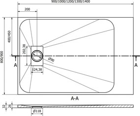 Mexen Hugo rechthoekige douchebak SMC 100 x 80 cm, wit - 42108010