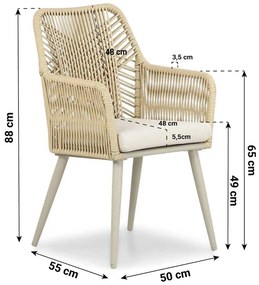 Tuinset 6 personen 240 cm Aluminium/rope Taupe Coco Vedra/Weave