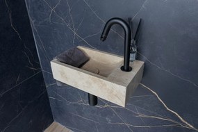 Saniclear White Travertin fonteinset met gebogen kraan in mat zwart