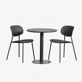 Mizzi Ronde Tafelset (ø70 Cm) En 2 Tupah Tuinstoelen Grijs – Grafiet - Sklum