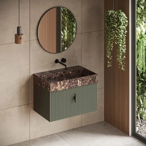 Muebles Zahora badmeubel ribbelfront 80cm legergroen met Dark Emperador wastafel zonder kraangat
