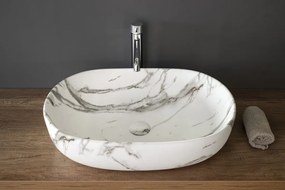 Sapho Rondane keramische waskom 60x42cm wit marmer