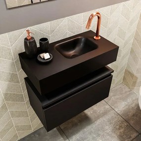MONDIAZ ANDOR Toiletmeubel - 60x30x30cm - 1 kraangat - 1 lades - urban mat - wasbak rechts - Solid surface - Zwart FK75343487