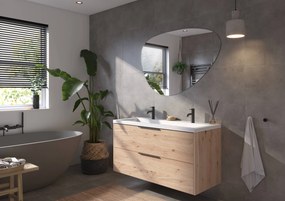 Saqu Lima badmeubel incl. glans witte wastafel met 2 kraangaten 120x52x64cm naturel eiken – mat zwarte greep