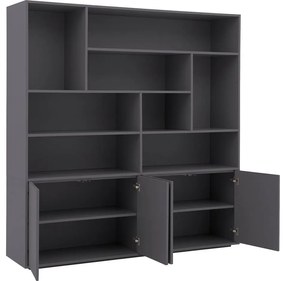 Goossens Basic Buffetkast Madrid, 4 dichte deuren 8 open vakken, donkergrijs melamine, 184 x 191 x 45 cm, elegant chic