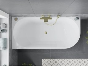 Mexen Mia vrijstaande hoekbadkuip links 160 x 75 cm, wit, overloop goud geborsteld - 52691607500L-55