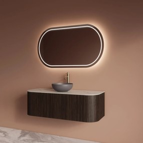 Gliss Design Alluro badmeubel ribbelfront met ronding links/rechts 120cm ebony en wit marmer toppaneel