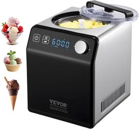 VEVOR Compressor IJsmachine 2L, 180W Bevroren Yoghurtmachine IJsmachine 3 Standen Yoghurtmachine Huishoudelijk, Draagbare IJsmachine Sorbet Gelato Laag Geluidsniveau Zwart Elektrisch
