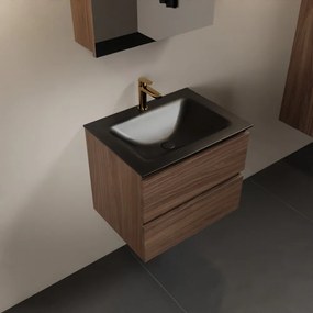 Mondiaz Aivy badmeubel 60cm mocha met wastafel solid surface urban midden 1 kraangat en spiegelkast