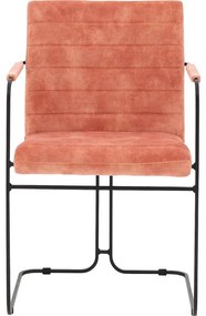 Goossens Eetkamerstoel Arco roze velvet stof met armleuning, elegant chic
