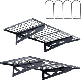 VEVOR Set van 2 garage-rekken 1220 x 620 x 209 mm Gereedschapsopslag 114 kg per laag Gereedschapshouder Muur 122 x 61 cm Plankruimte Opbergplanken Metalen plank Gereedschapsorganizer Wandplanken