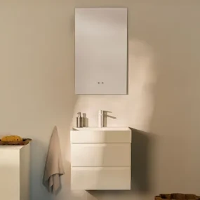 Badkamermeubelset Van Hout En Essenhoutfineer Met Geïntegreerde Wastafel Ona Wit & Rectangular Led And Antifog 55x90 Cm Kirvex & Wit - Sklum