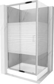 Mexen Apia schuifdouchecabine 100 x 80 cm, witte strepen, chroom + Rio douchebak - 840-100-080-01-20-4510