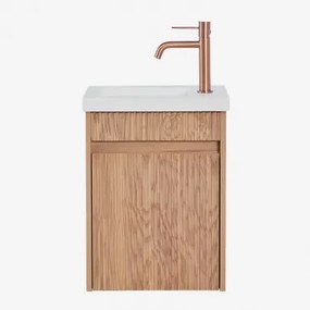 Narek Zwevend Houten Badkamermeubelset Met Geïntegreerde Wastafel Ash Brown & Spiegelloze & Roségoud Geborsteld ?20 Cm Met - Sklum