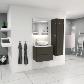 SaniGoods Sally badkamermeubel 60cm grijs glans met Solid Surface waskom rond