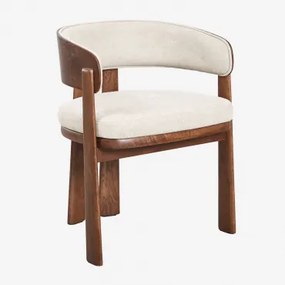 Set Van 2 Eetkamerstoelen Met Armleuningen, Bekleed En Van Eikenhout Olea Signature Donker Eiken Bruin & Chenille Crèmebeige - Sklum
