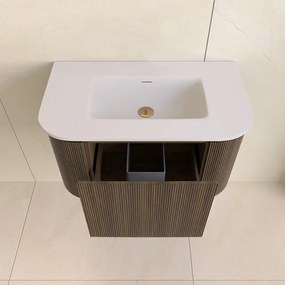 Lambini Designs Eleganza rond badmeubel 80cm dark walnut met ribbelfront en wastafel zonder kraangat